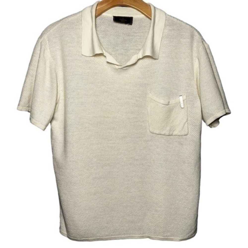 Fendi Men’s Vintage Ivory Cream Sweater Knit Pique Collared Pullover Shirt